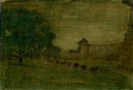 'Camels Passing the Wall' by Charles W. Bartlett, c. 1921, watercolor