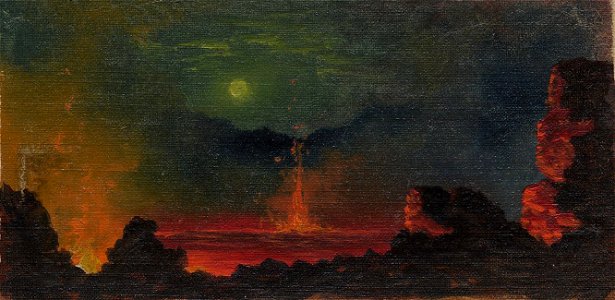 'Kilauea Caldera by Night' attributed to Ogura Yonesuke Itoh. Free illustration for personal and commercial use.