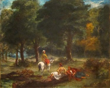 'Greek Cavelry Men Resting in Forest' by Eugène Delacroix, 1858