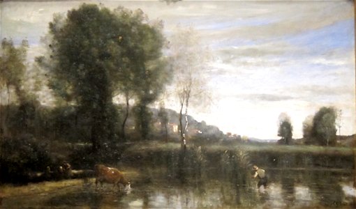 'Pond at Ville-d'Avray' by Camille Corot, late 1860s. Free illustration for personal and commercial use.