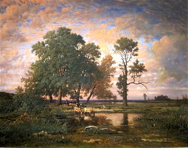 'Summer Sunset' by Théodore Rousseau, Cincinnati Art Museum. Free illustration for personal and commercial use.