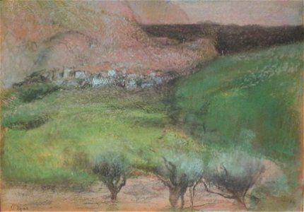 'Olive Trees against a Mountainous Background' by Edgar Degas