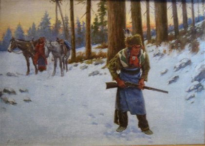 'Plains Indians Hunting in Winter Landscape' by John Hauser, Cincinnati Art Museum. Free illustration for personal and commercial use.