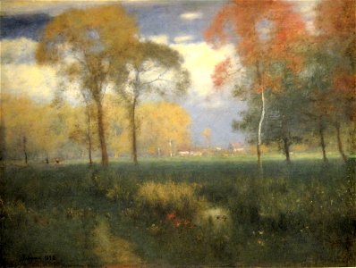 'Sunny Autumn Day' by George Inness, 1892. Free illustration for personal and commercial use.