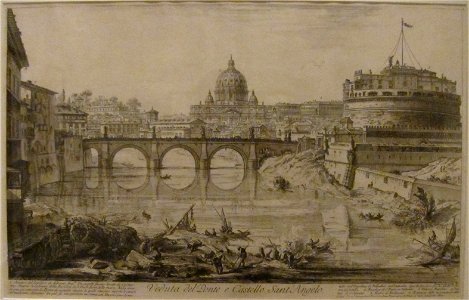 'View of the Bridge and the Castel Sant'Angelo' from 'Views of Rome' by Giovanni Battista Piranesi, etching, Honolulu Museum of Art