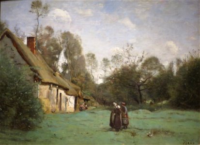 'Thatched Cottage in Normandy' by Corot, Norton Simon Museum. Free illustration for personal and commercial use.