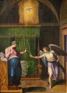 'The Annunciation' attributed to Marcello Venusti, Lowe Art Museum. Free illustration for personal and commercial use.