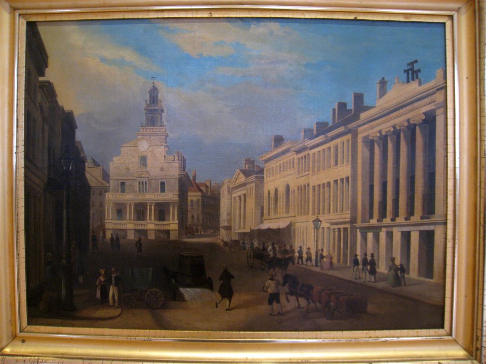 'View Down State Street' by unknown artist, after William Henry Bartlett, c. 1840 - Old State House Museum, Boston, MA - IMG 6699