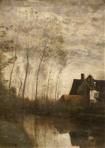 A River Scene with Houses and People Corot, San Diego Museum of Art