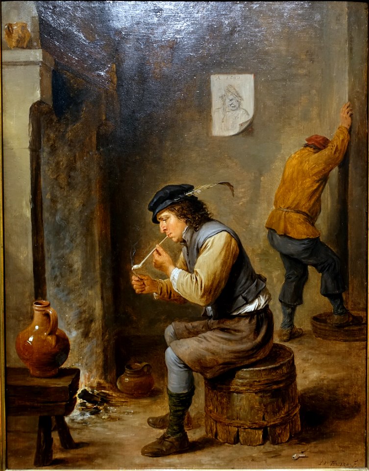 A smoker by the fireside, David Teniers the younger, 1660, oil on wood - Villa Vauban - Luxembourg City - DSC06589