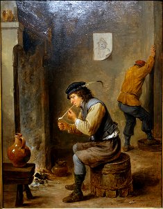 A smoker by the fireside, David Teniers the younger, 1660, oil on wood - Villa Vauban - Luxembourg City - DSC06589