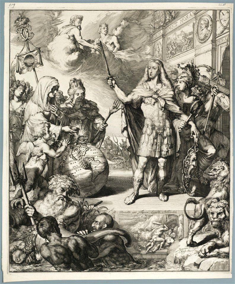 Allegorisch portret van de koning Karel II als Romeins veldheer, 1704. NL-HlmNHA 53008728