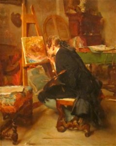 A Painter, oil on mahogany painting by Ernest Meissonier, 1855