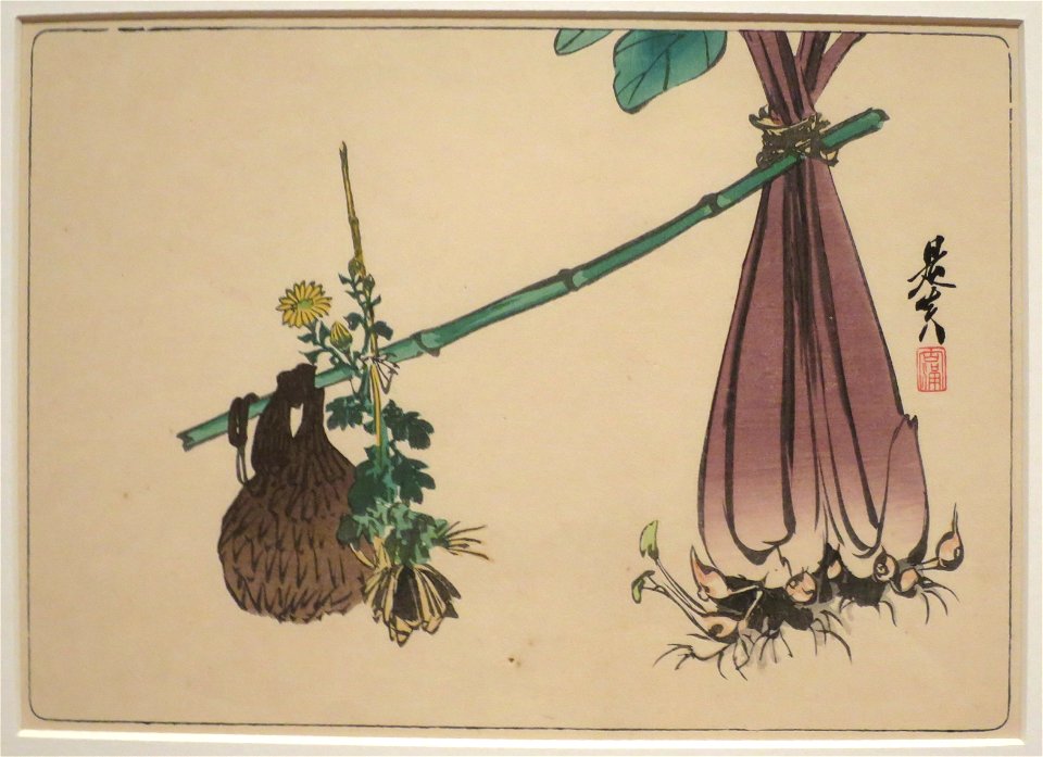 Bag, Bamboo Stick and Plant by Shibata Zeshin from Comparing Flowers, Volume 6