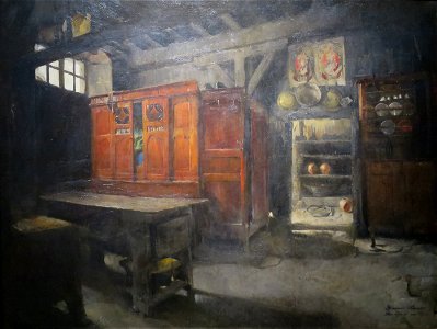 'Breton Interior' by Harriet Backer, 1882, Bergen Kunstmuseum. Free illustration for personal and commercial use.