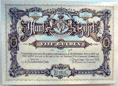 Banknote 5 guilders 1879