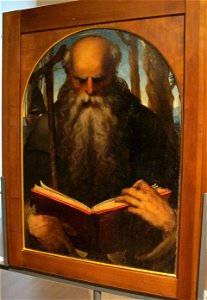 Baccafumi, cataletto per defunti della compagnia di s. a. abate, 1538-40, Antonio abate leggente