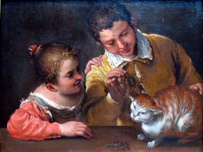1590 Carracci Kinder necken Katze anagoria