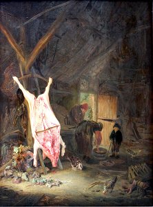 1643 van Ostade Geschlachtetes Schwein in einer Scheune anagoria