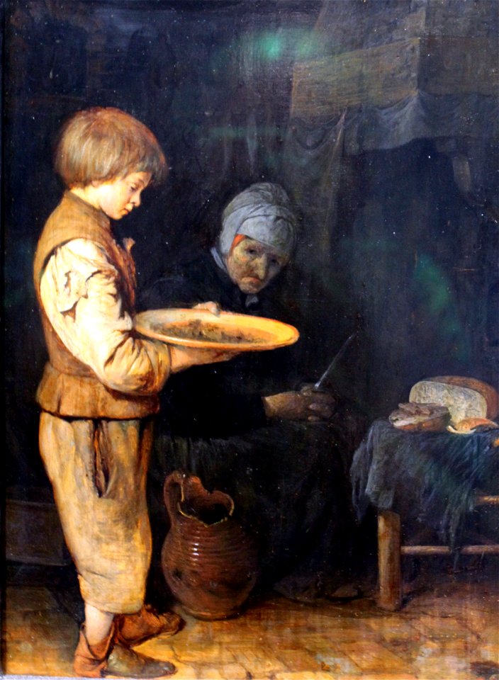 1648 ter Borch Alte Frau und Knabe bei einem bescheidenen Mahl anagoria