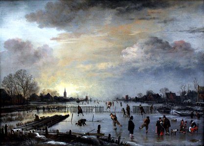 1658 van der Neer Winter Landscape with Skaters anagoria
