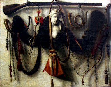 1699 Pierson Stillleben mit Artemisbüste, Jagdwaffen und -gerät anagoria