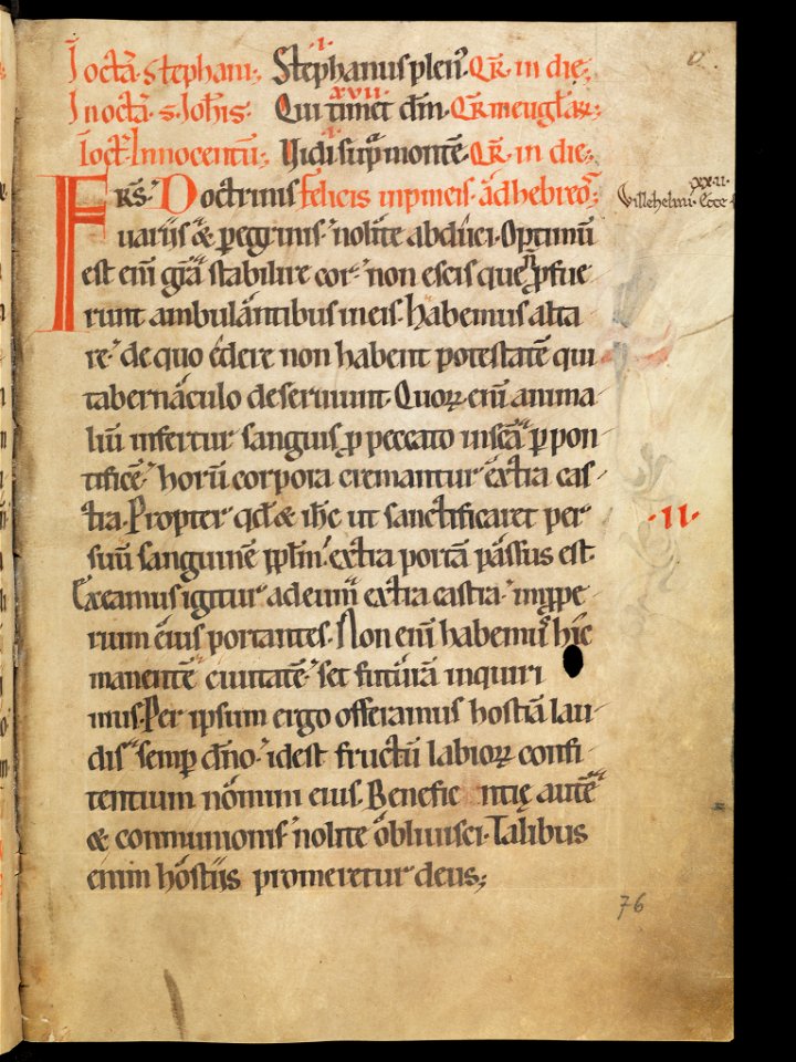 Aarau, Aargauer Kantonsbibliothek, MsWettF 13, f. 76r – Epistolare OCist
