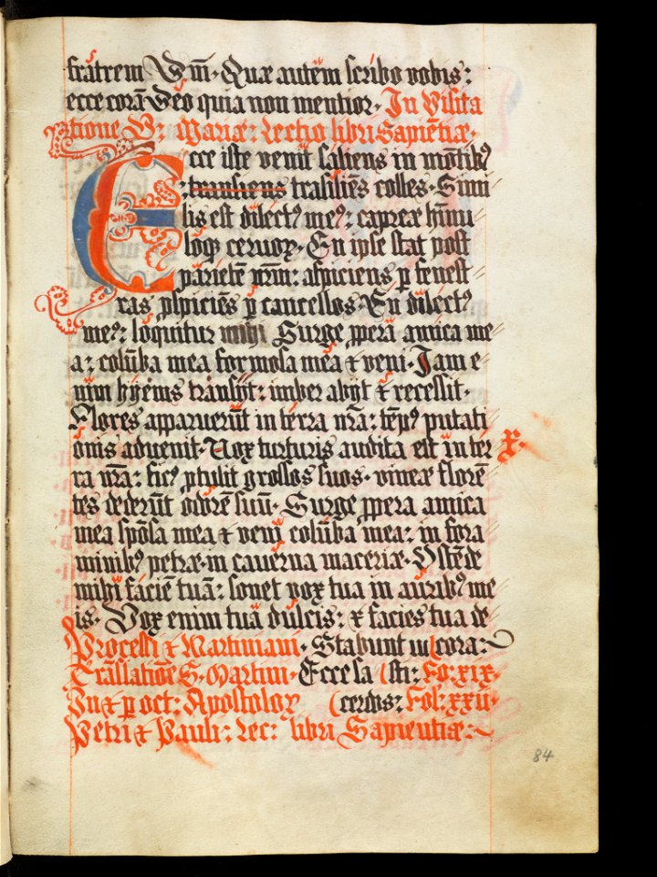 Aarau, Aargauer Kantonsbibliothek, MsWettF 13, f. 84r – Epistolare OCist