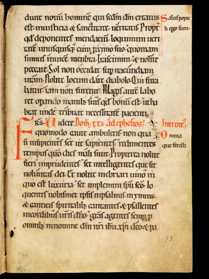 Aarau, Aargauer Kantonsbibliothek, MsWettF 13, f. 73r – Epistolare OCist