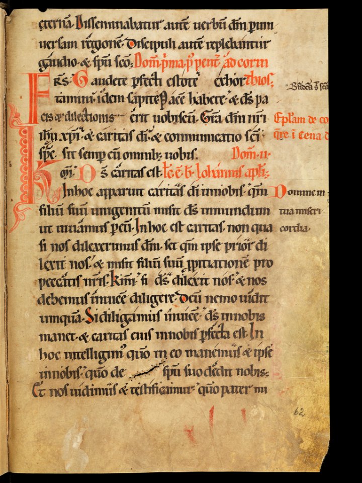 Aarau, Aargauer Kantonsbibliothek, MsWettF 13, f. 62r – Epistolare OCist