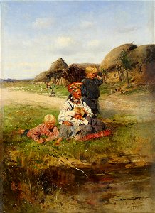 Anagoria Vladimir E. Makovsky Maid with children. Free illustration for personal and commercial use.