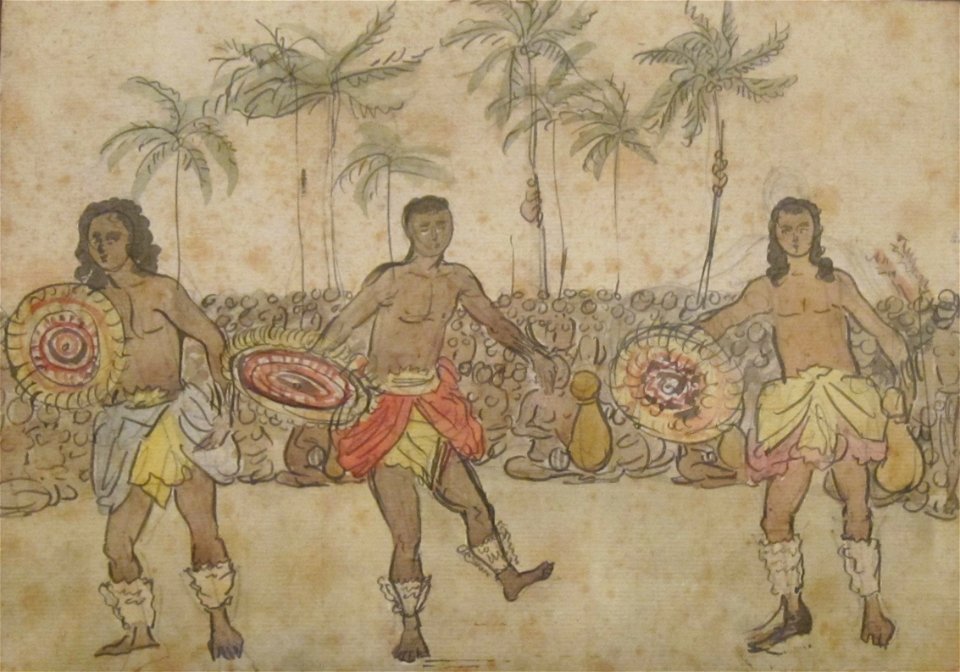 'Men of the Sandwich Islands Dancing', watercolor by Louis Choris, Honolulu Museum of Art