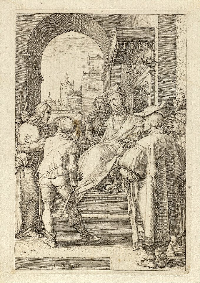 Christus voor Pilatus Matheus 271-2 Marcus 151-5 Lucas 231-7 Johannes 1828-31. NL-HlmNHA 1477 53008473