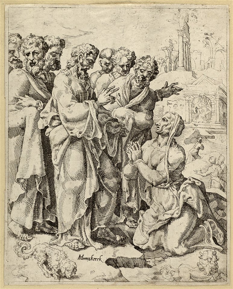 Christus en de vrouw uit Canaan (Matheus 1522-28 Marcus 1241-44). NL-HlmNHA 1477 53008630