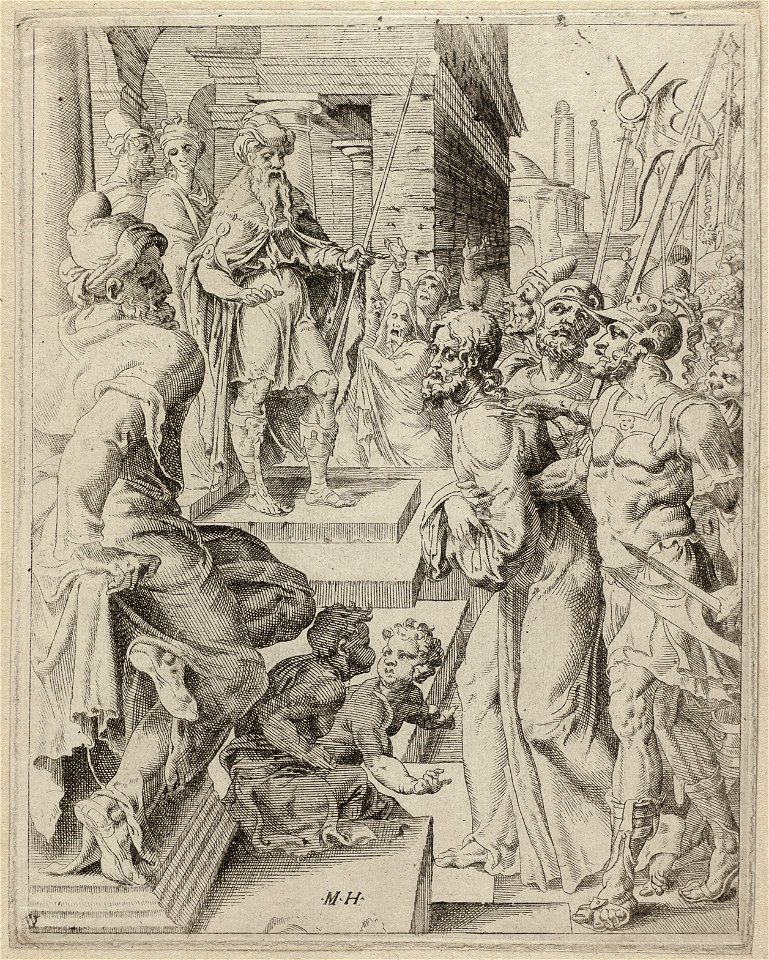 Christus voor Pilatus (Matheus 271-2 Marcus 151-5 Lucas 231-7 Johannes 1828-31). NL-HlmNHA 1477 53008611