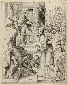 Christus voor Pilatus (Matheus 271-2 Marcus 151-5 Lucas 231-7 Johannes 1828-31). NL-HlmNHA 1477 53008611