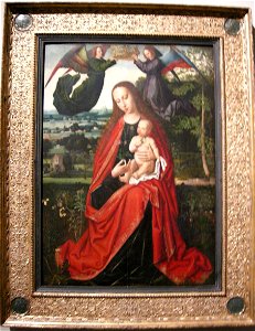 Ambrosius benson, madonna col bambino incoronata da due angeli, 1527 ca.