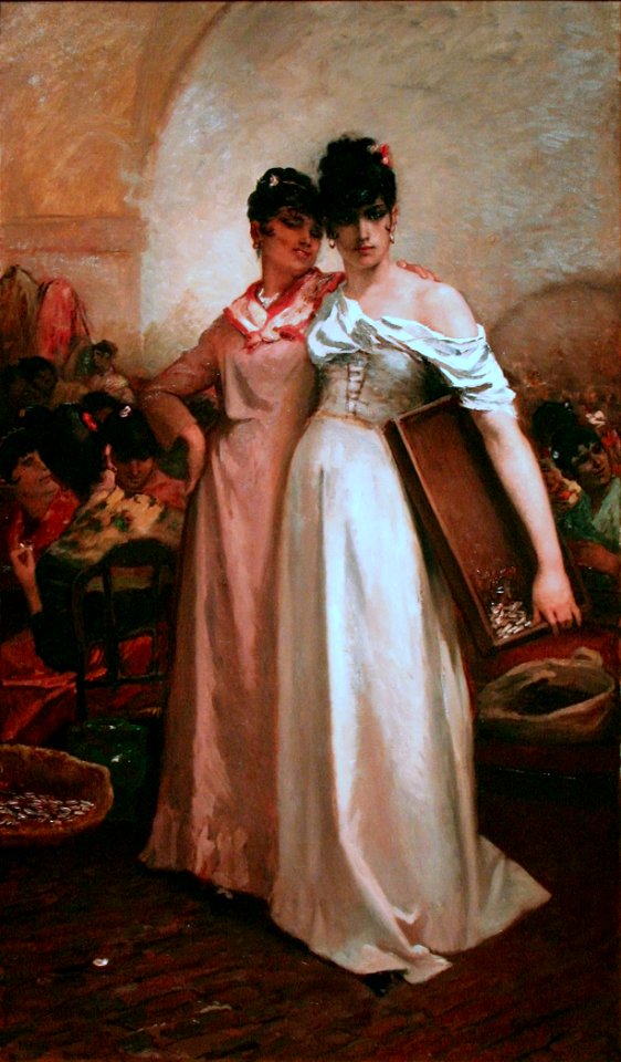 Constantin Meunier - Twee vrouwen in een tabaksmanufactuur in Sevilla