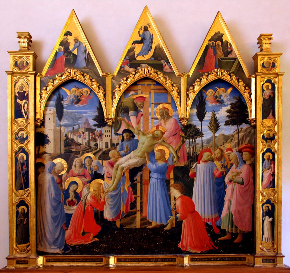 Beato angelico, pala strozzi della deposizione, con cuspidi e predella di lorenzo monaco, 01
