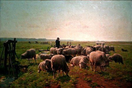 Cornelis Van Leemputten - Landschap met herder en kudde schapen. Free illustration for personal and commercial use.