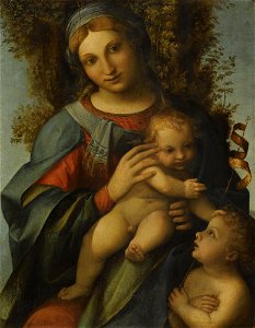 Correggio - Madonna and Child with the Infant Saint John the Baptist. Free illustration for personal and commercial use.