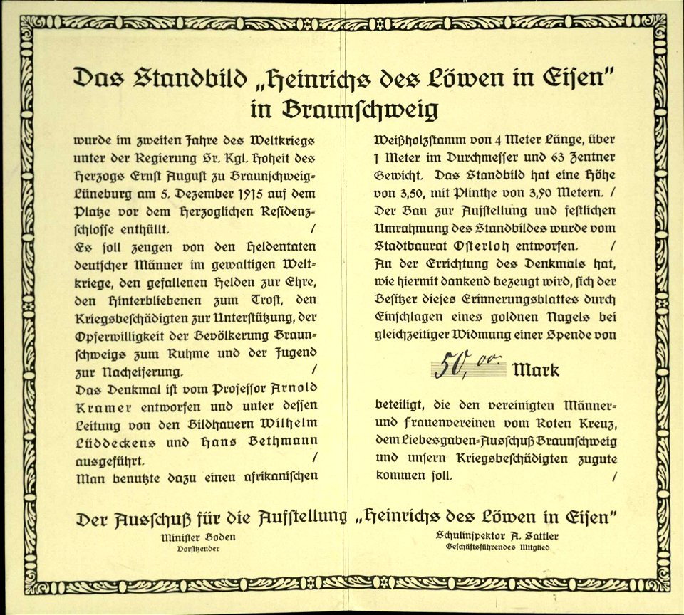 Braunschweig Heinrich der Loewe in Eisen Faltblatt Innenseite 3 H VII 274.1 (Stadtarchiv Braunschweig)