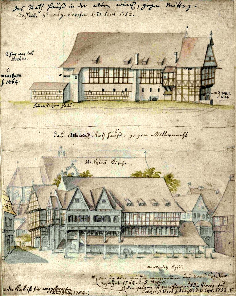 Braunschweig Altewiekrathaus um 1750 3 H III 1 15 (Stadtarchiv Braunschweig)