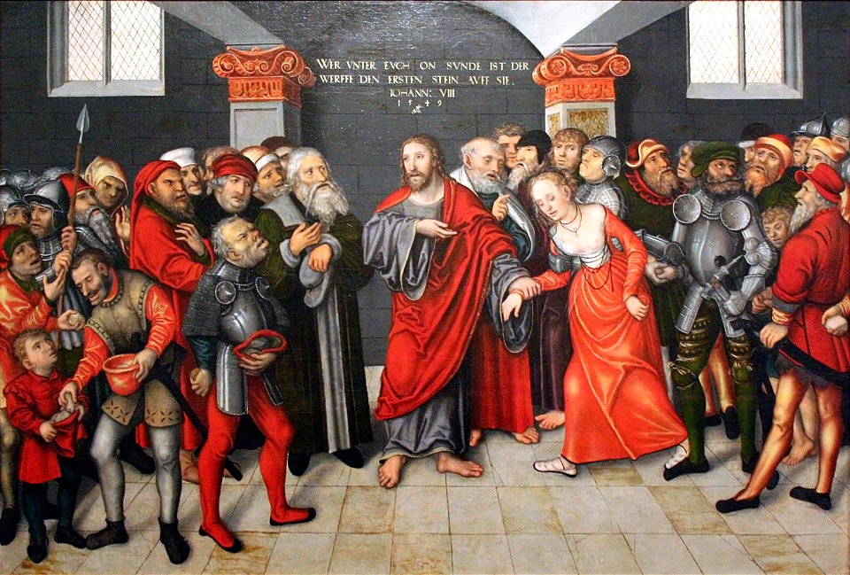 Lucas Cranach d. J. - Christus en de overspelige vrouw