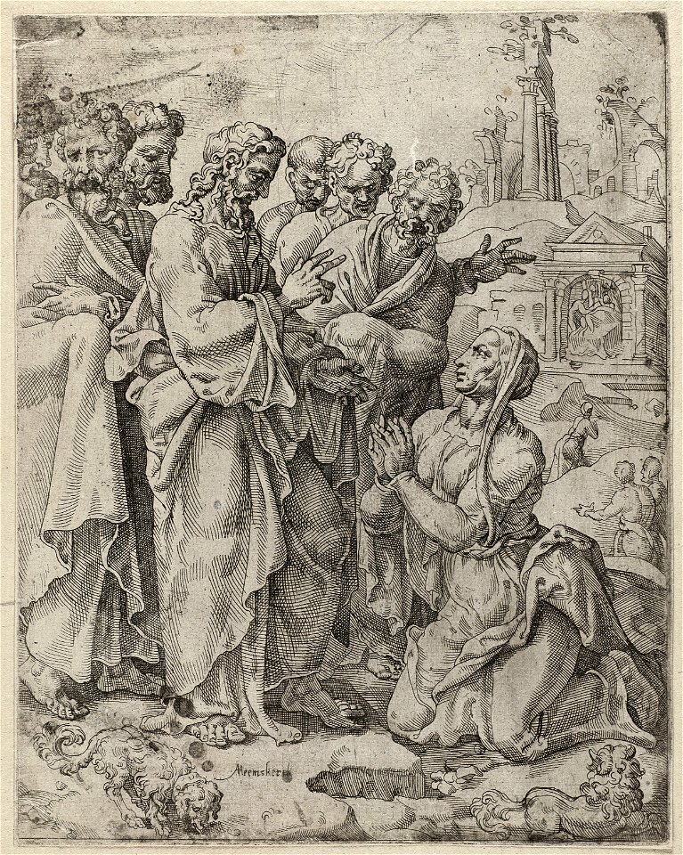 Christus en de vrouw uit Canaan (Matheus 1522-28 Marcus 1241-44). NL-HlmNHA 1477 53008604