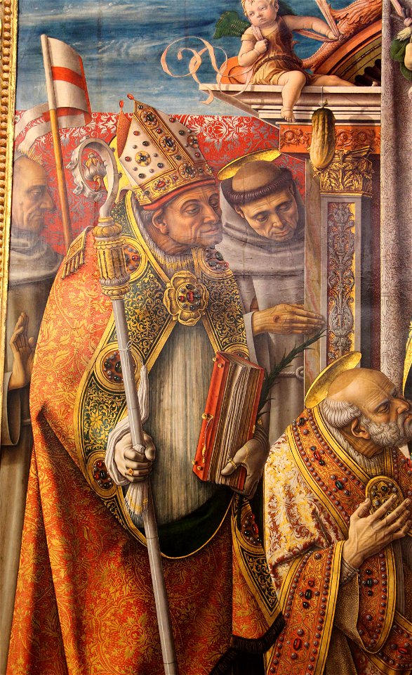 Carlo crivelli, madonna in trono col bambino che consegna le chiavi a pietro, 02