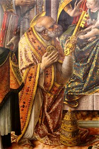 Carlo crivelli, madonna in trono col bambino che consegna le chiavi a pietro, 03. Free illustration for personal and commercial use.