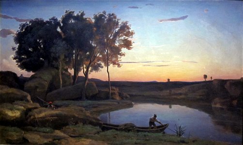 Landscape with Lake and Boatman by Jean-Baptiste-Camille Corot, 1839, Getty Center