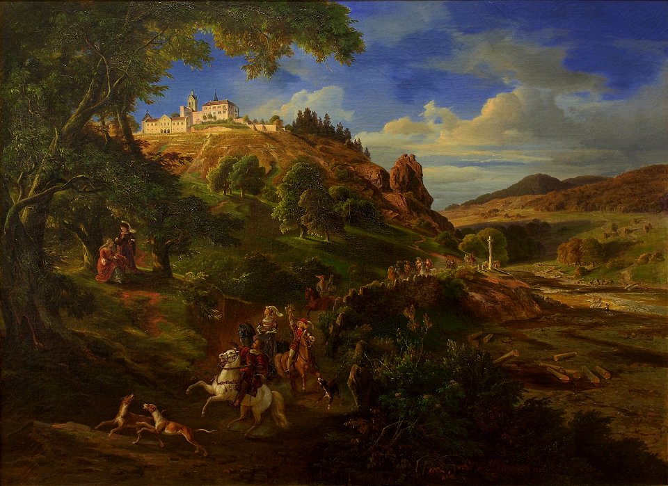 Daniel Fohr - Schloss Neu-Eberstein bei Gernsbach mit mittelalterlichem Jagdzug