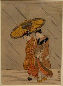 Couple in a Snowstorm, Suzuki Harunobu, c. 1768 - Hood Museum of Art - DSC09257. Free illustration for personal and commercial use.